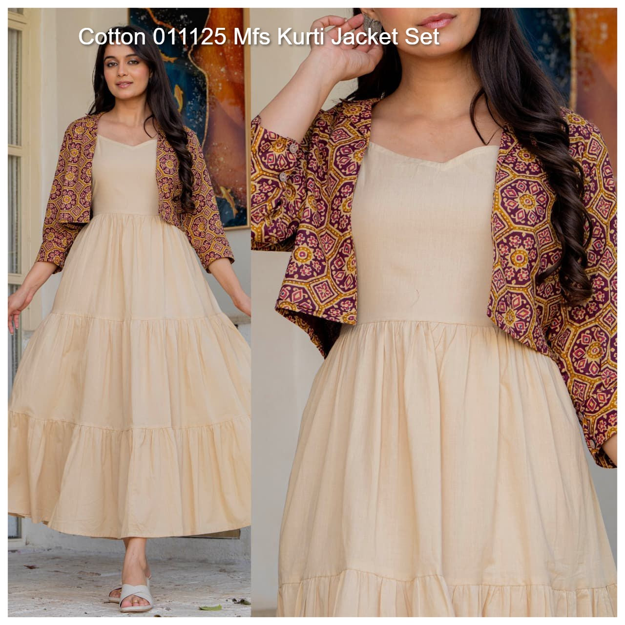 Cotton 011125 Mfs Kurti Jacket Set Supplier Gujarat