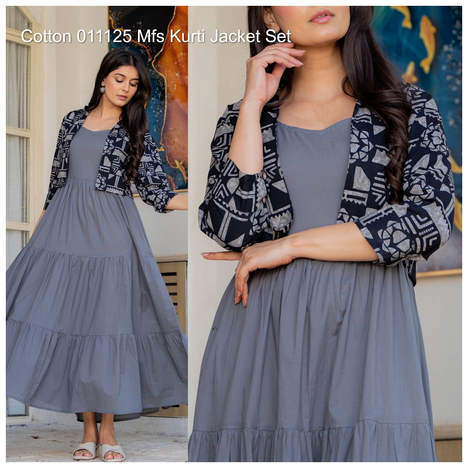 Cotton 011125 Mfs Kurti Jacket Set Supplier Gujarat