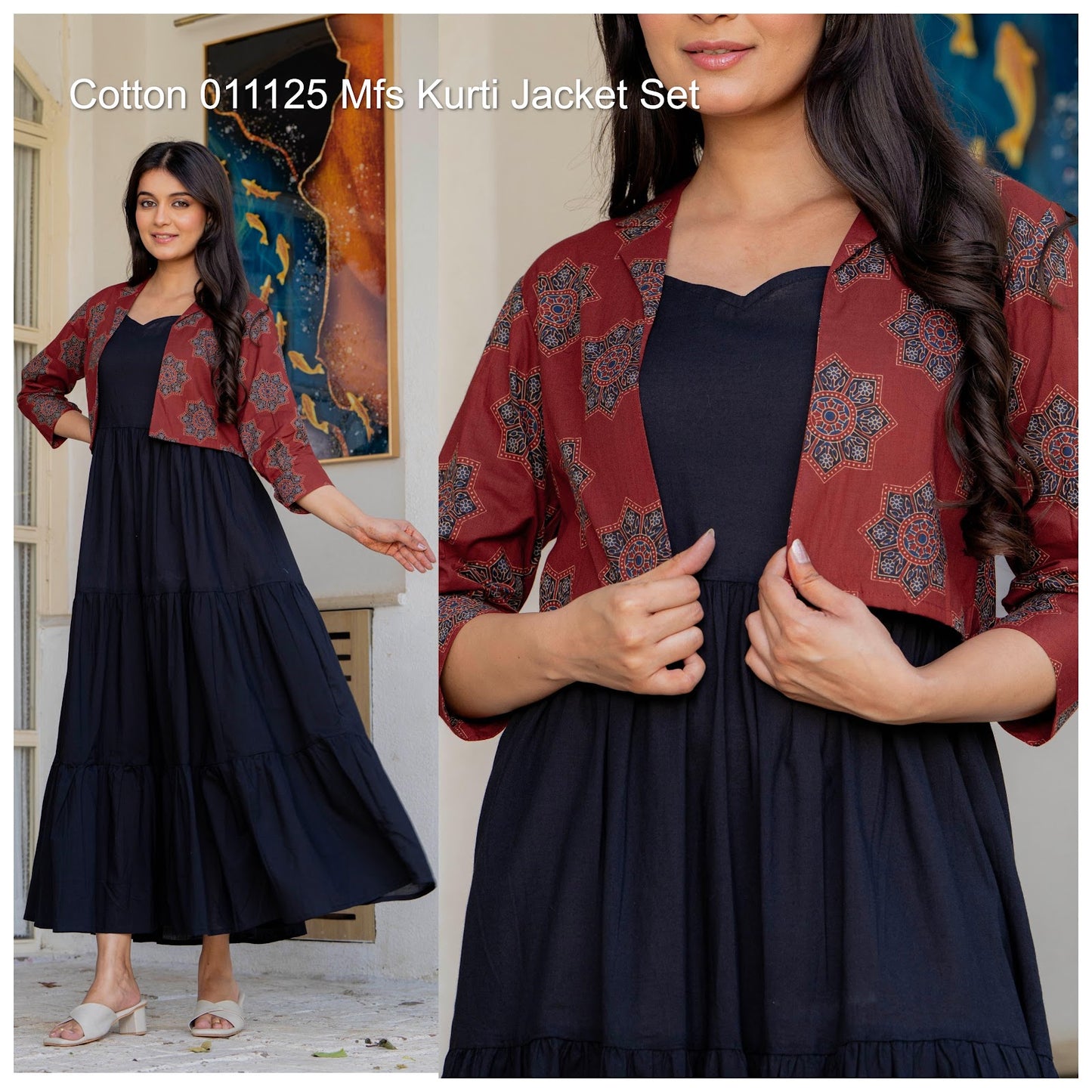 Cotton 011125 Mfs Kurti Jacket Set Supplier Gujarat
