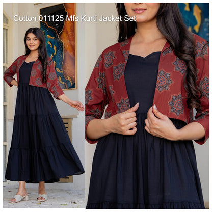 Cotton 011125 Mfs Kurti Jacket Set Supplier Gujarat