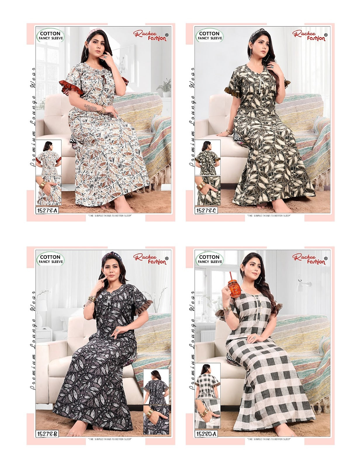 Cotton 0507 Ruchee Fashion Night Gowns Wholesale Price