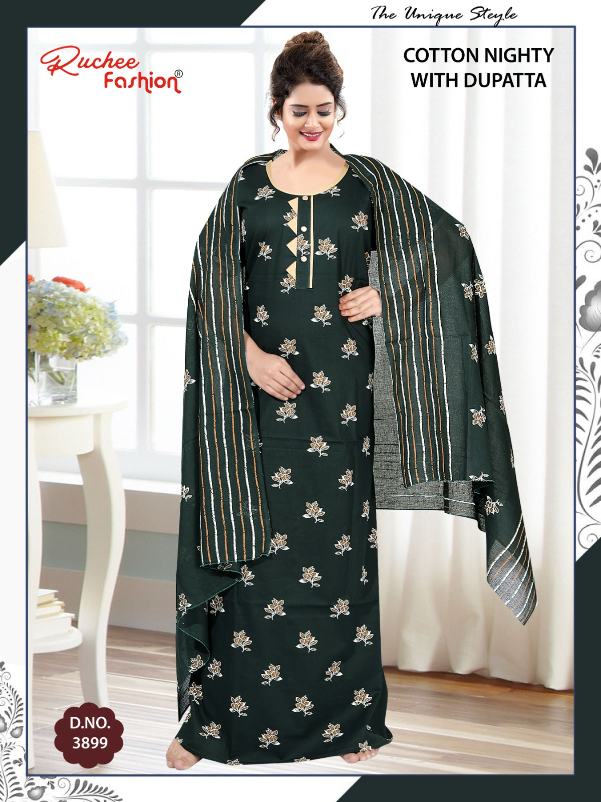 Cotton 111225 Ruchee Fashion Night Gowns With Dupatta Wholesaler Ahmedabad