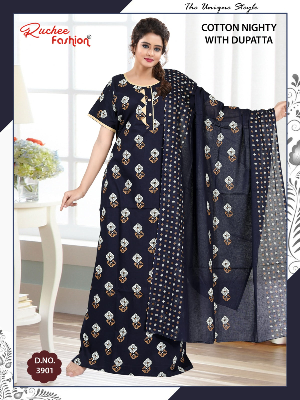 Cotton 111225 Ruchee Fashion Night Gowns With Dupatta Wholesaler Ahmedabad