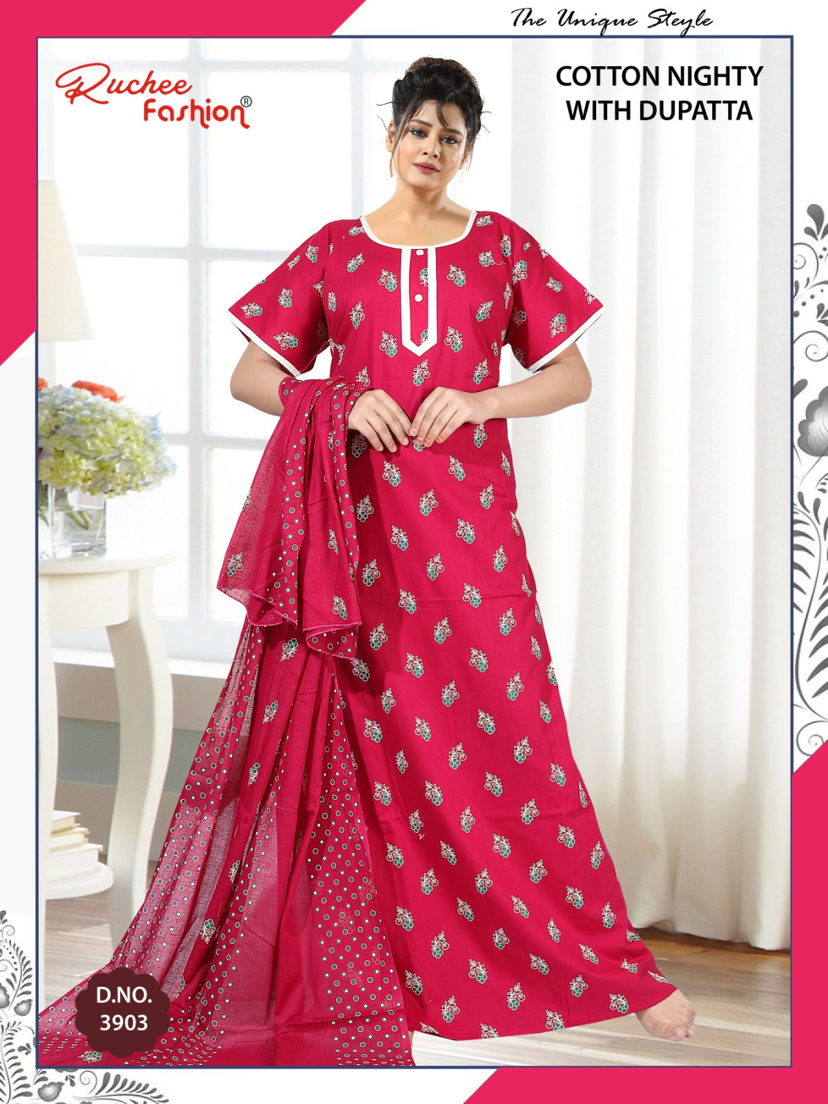 Cotton 111225 Ruchee Fashion Night Gowns With Dupatta Wholesaler Ahmedabad