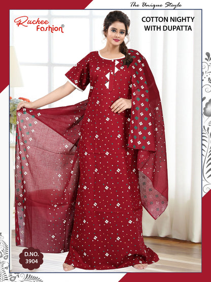 Cotton 111225 Ruchee Fashion Night Gowns With Dupatta Wholesaler Ahmedabad