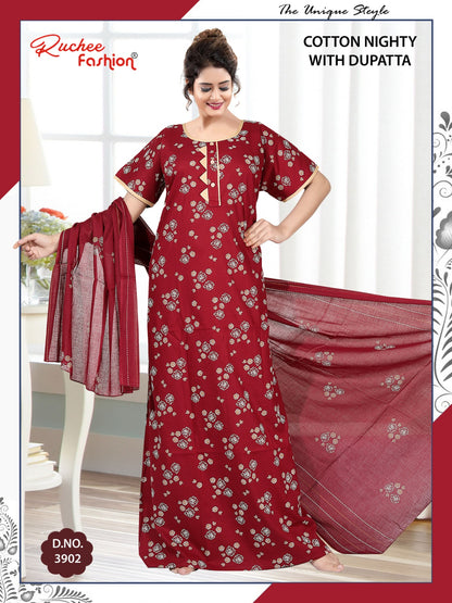 Cotton 111225 Ruchee Fashion Night Gowns With Dupatta Wholesaler Ahmedabad