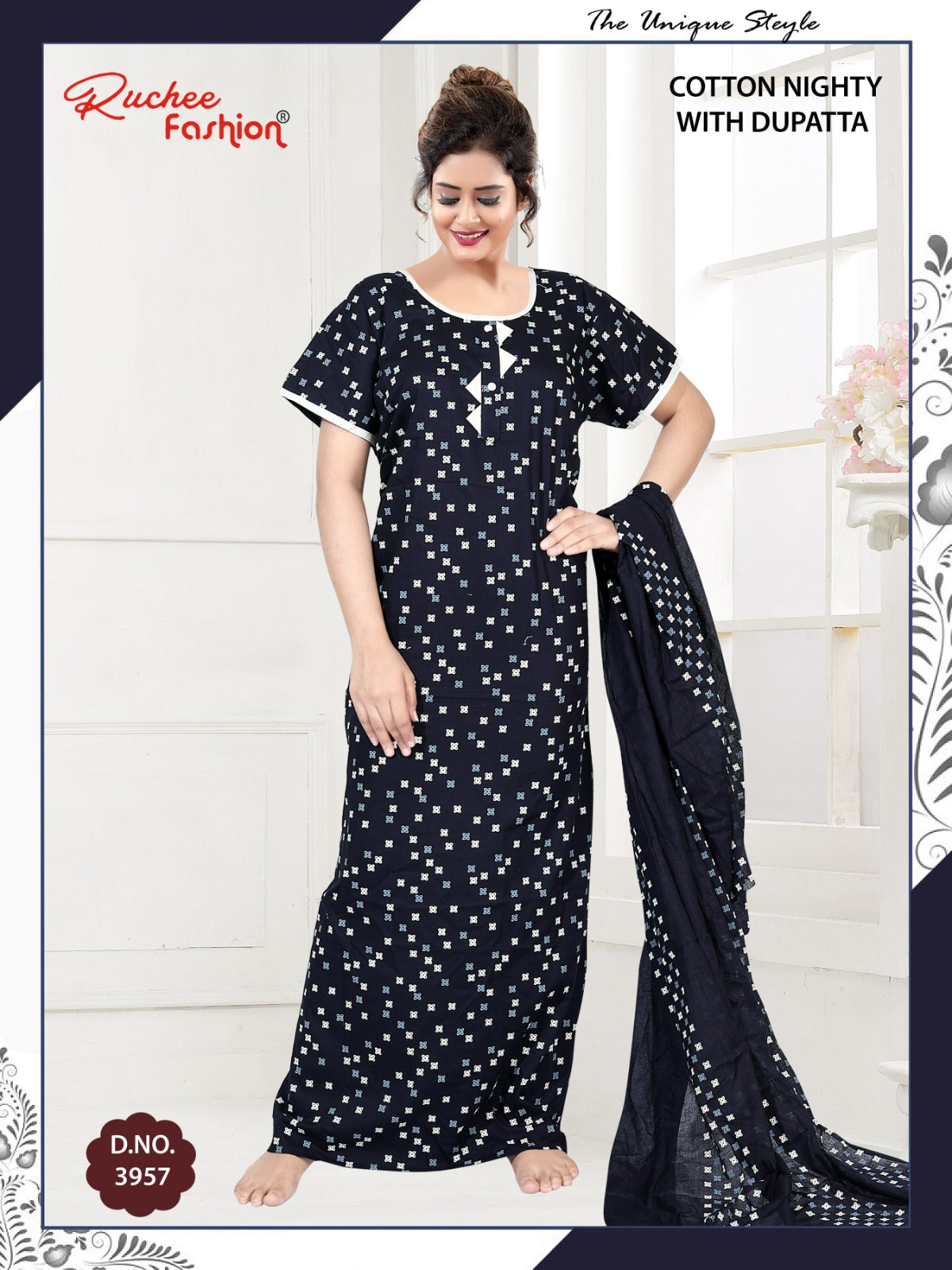 Cotton 111225 Ruchee Fashion Night Gowns With Dupatta Wholesaler Ahmedabad