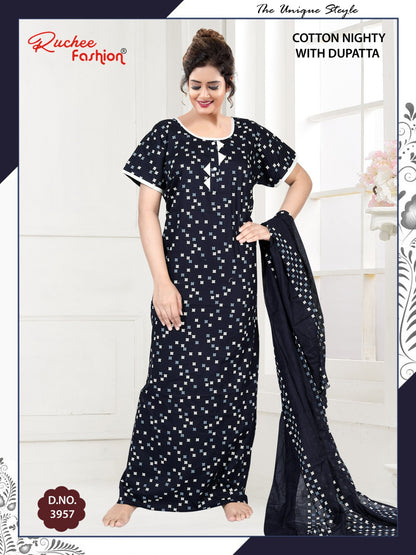 Cotton 111225 Ruchee Fashion Night Gowns With Dupatta Wholesaler Ahmedabad