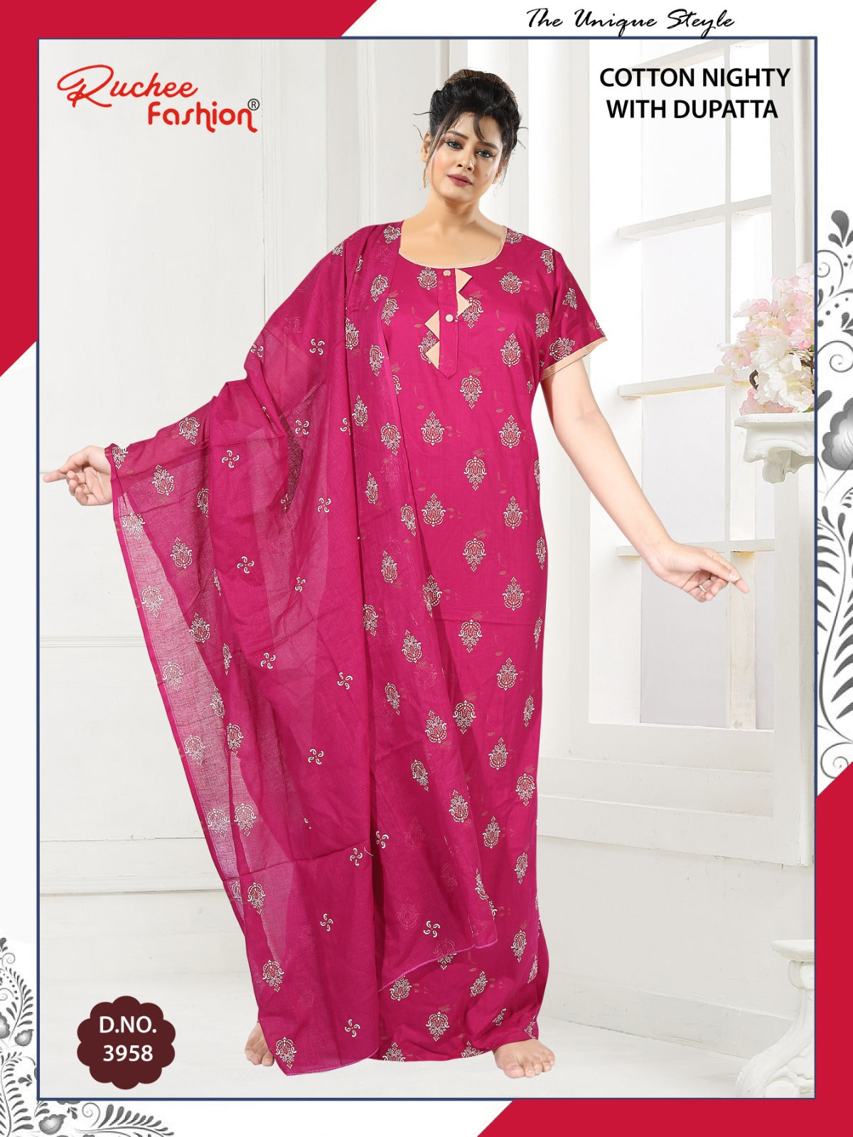 Cotton 111225 Ruchee Fashion Night Gowns With Dupatta Wholesaler Ahmedabad