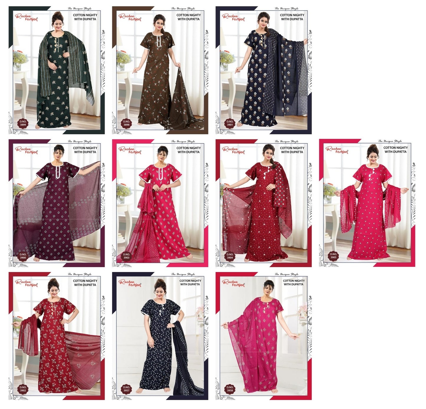 Cotton 111225 Ruchee Fashion Night Gowns With Dupatta Wholesaler Ahmedabad