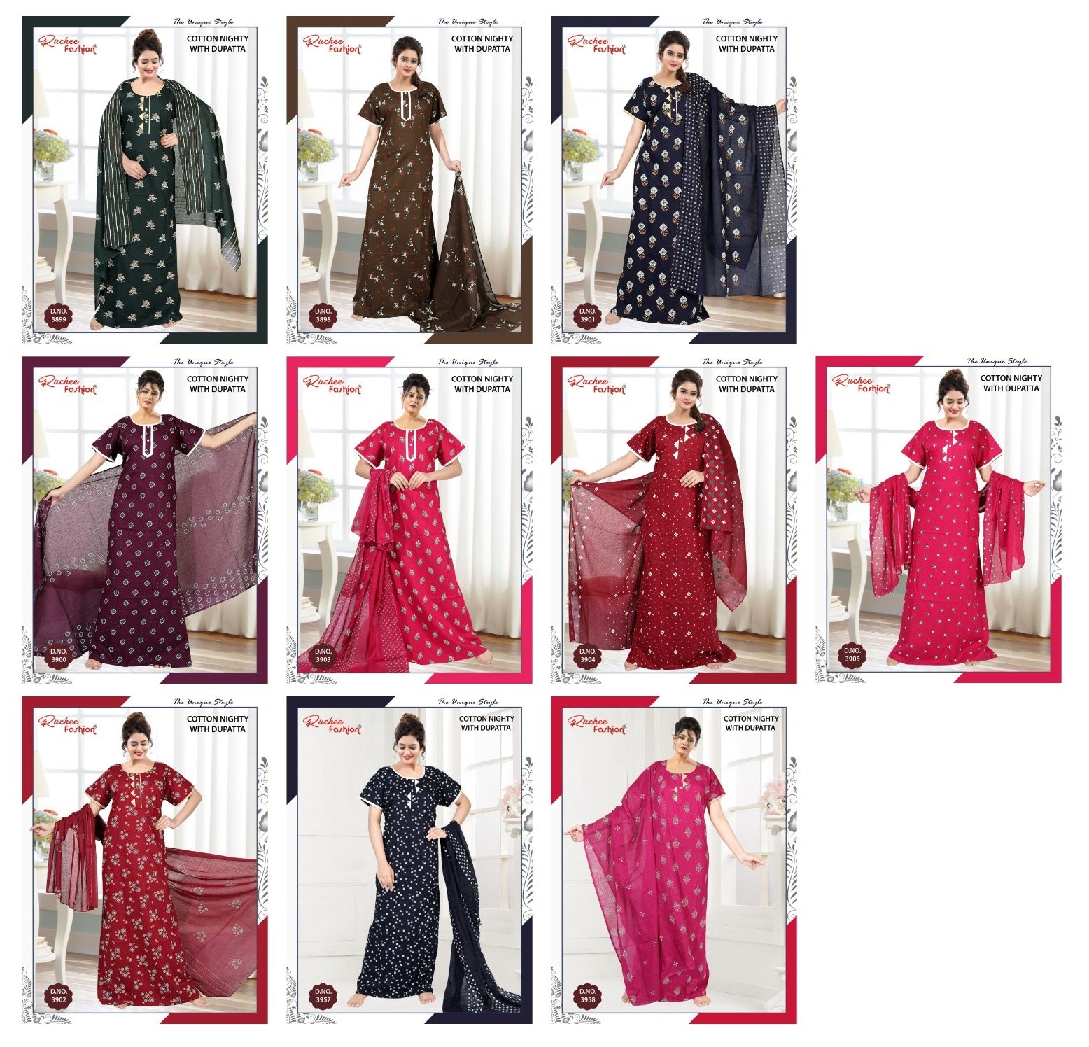 Cotton 111225 Ruchee Fashion Night Gowns With Dupatta Wholesaler Ahmedabad