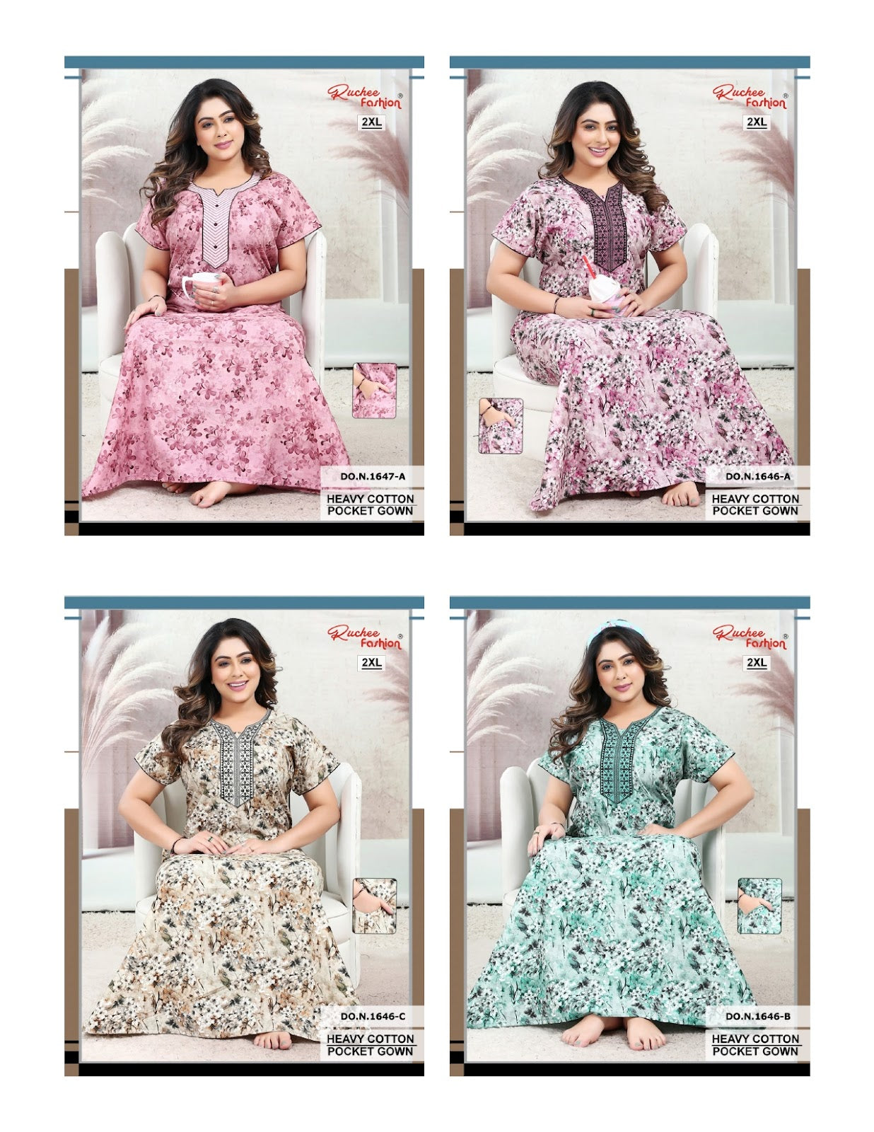 Cotton 1446-1649 Ruchee Fashion Night Gowns Wholesaler Ahmedabad