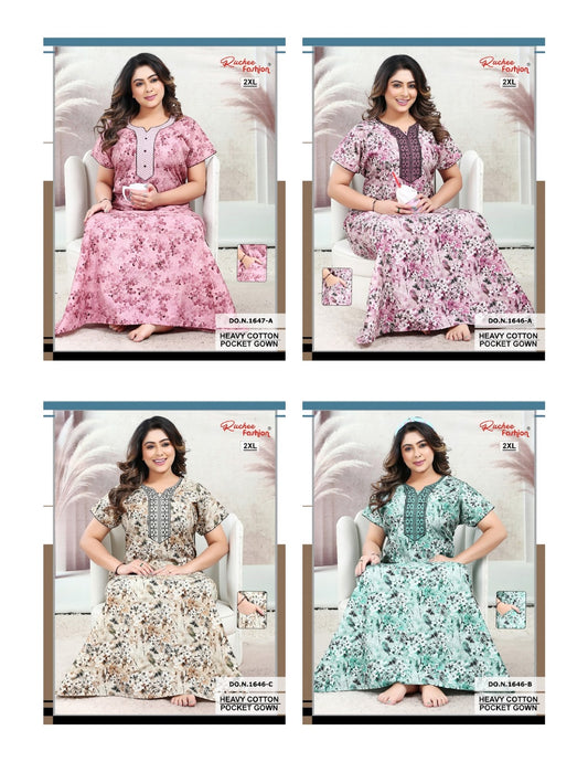 Cotton 1446-1649 Ruchee Fashion Night Gowns Wholesaler Ahmedabad