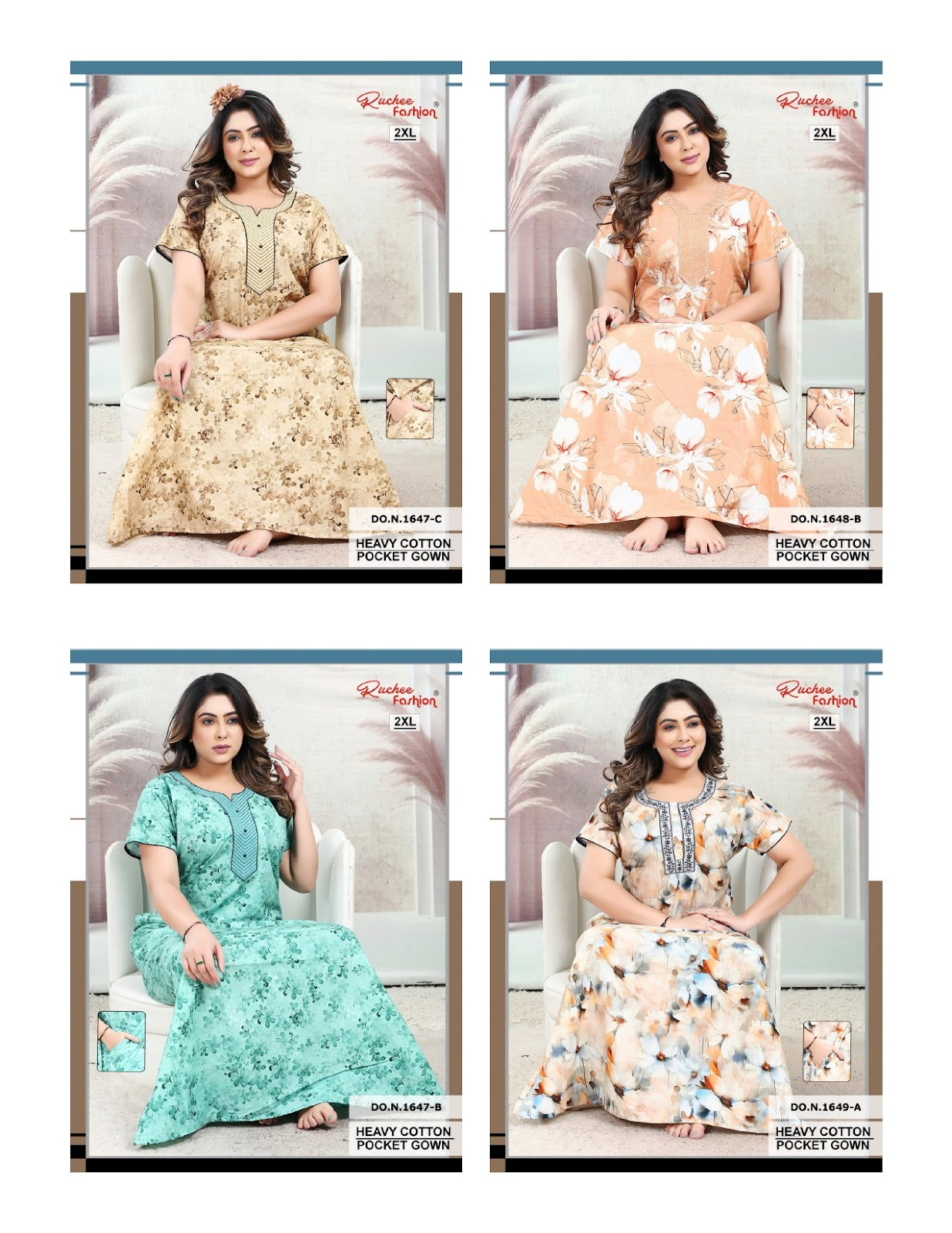 Cotton 1446-1649 Ruchee Fashion Night Gowns Wholesaler Ahmedabad