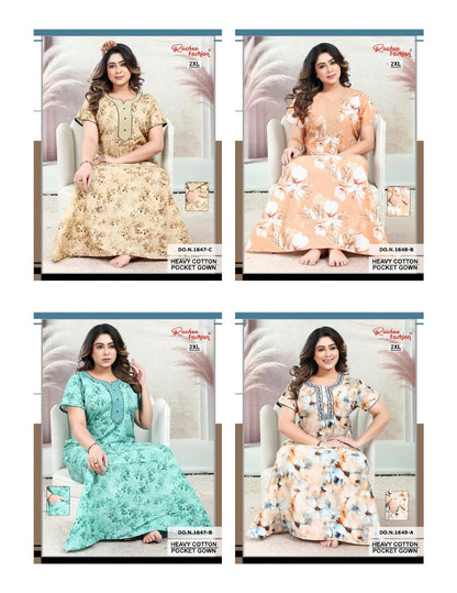 Cotton 1446-1649 Ruchee Fashion Night Gowns Wholesaler Ahmedabad