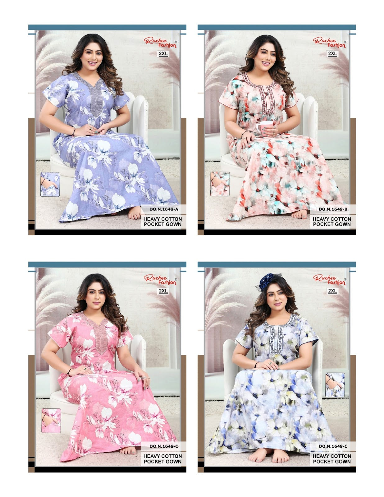 Cotton 1446-1649 Ruchee Fashion Night Gowns Wholesaler Ahmedabad