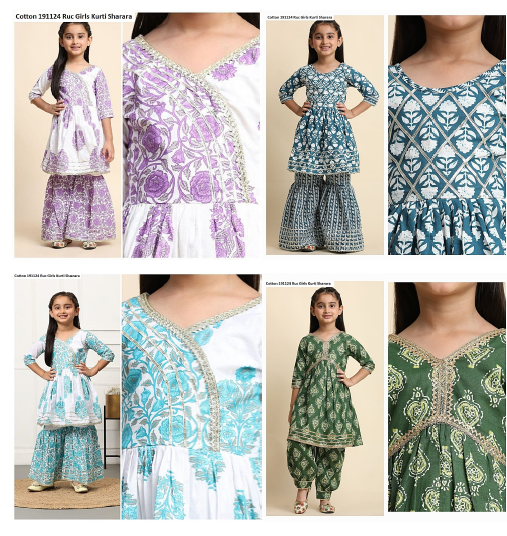 Cotton 191124 Ruc Girls Kurti Sharara Wholesale Rate