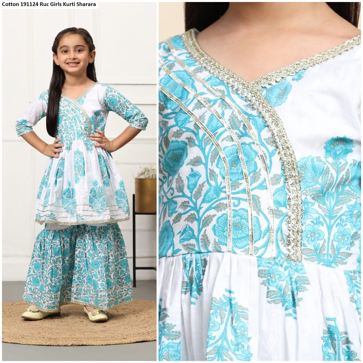Cotton 191124 Ruc Girls Kurti Sharara Wholesale Rate