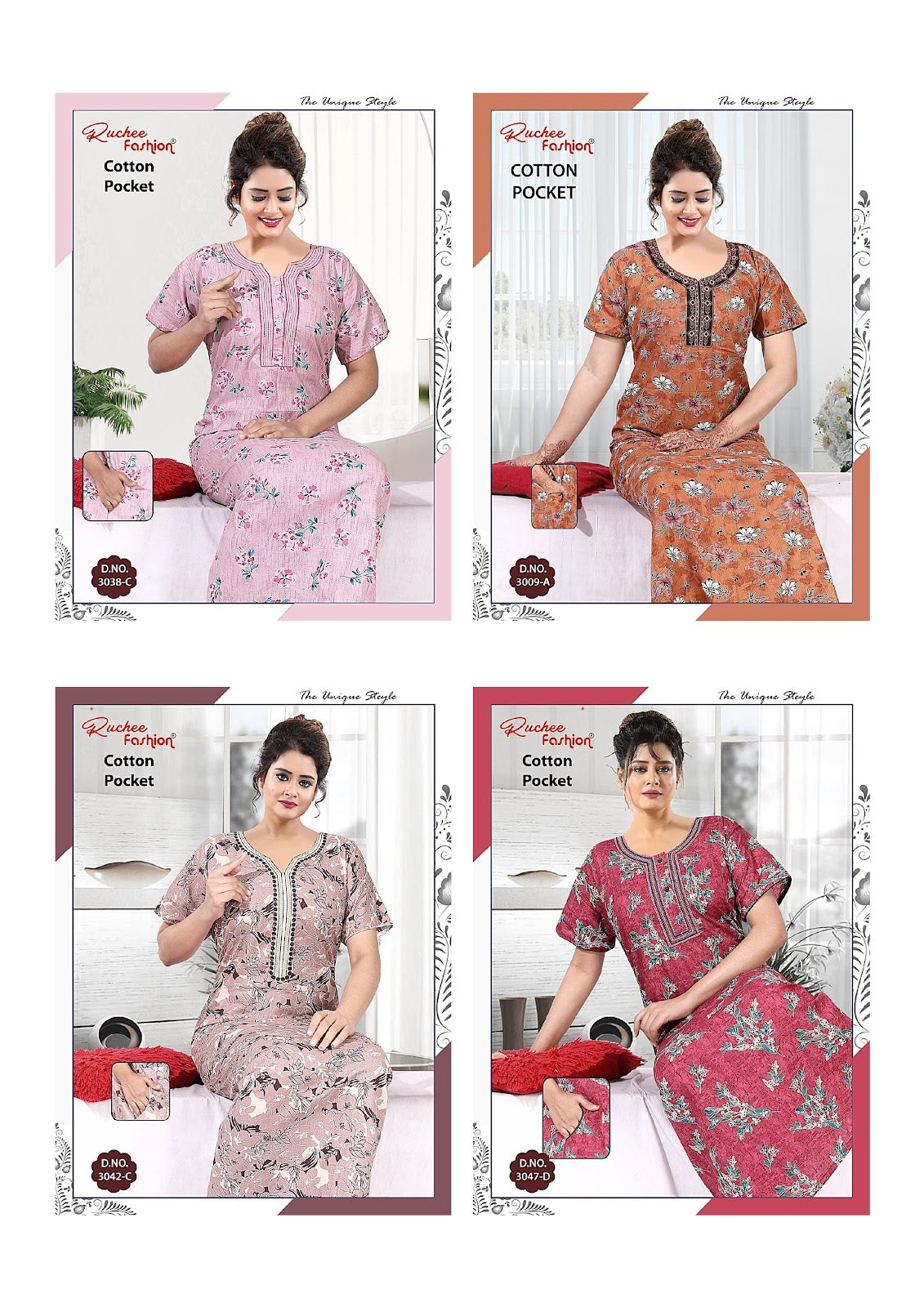 Cotton 3006-3047 Ruchee Fashion Night Gowns Wholesale Price