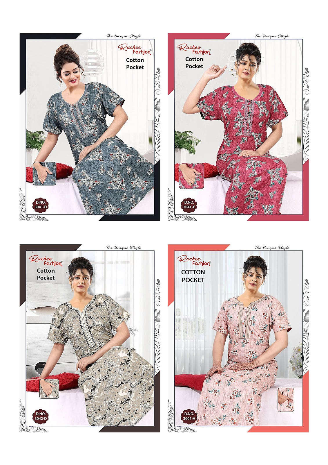 Cotton 3006-3047 Ruchee Fashion Night Gowns Wholesale Price