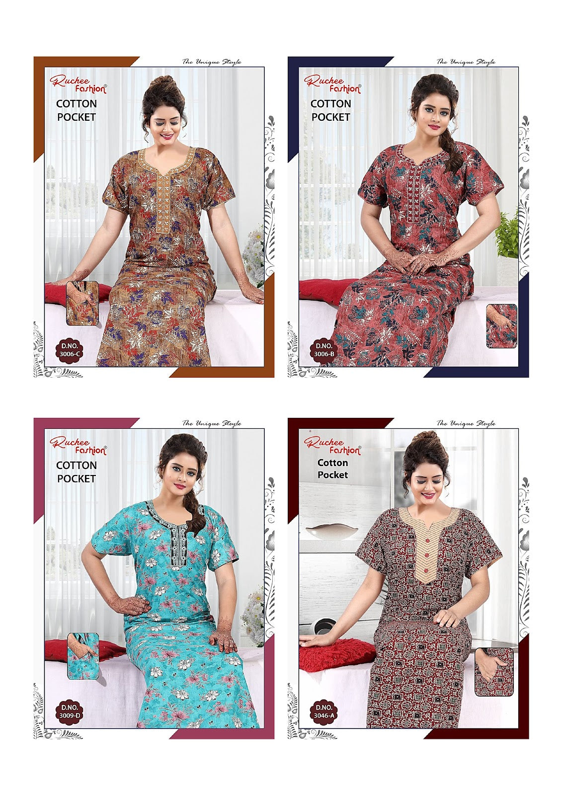 Cotton 3006-3047 Ruchee Fashion Night Gowns Wholesale Price