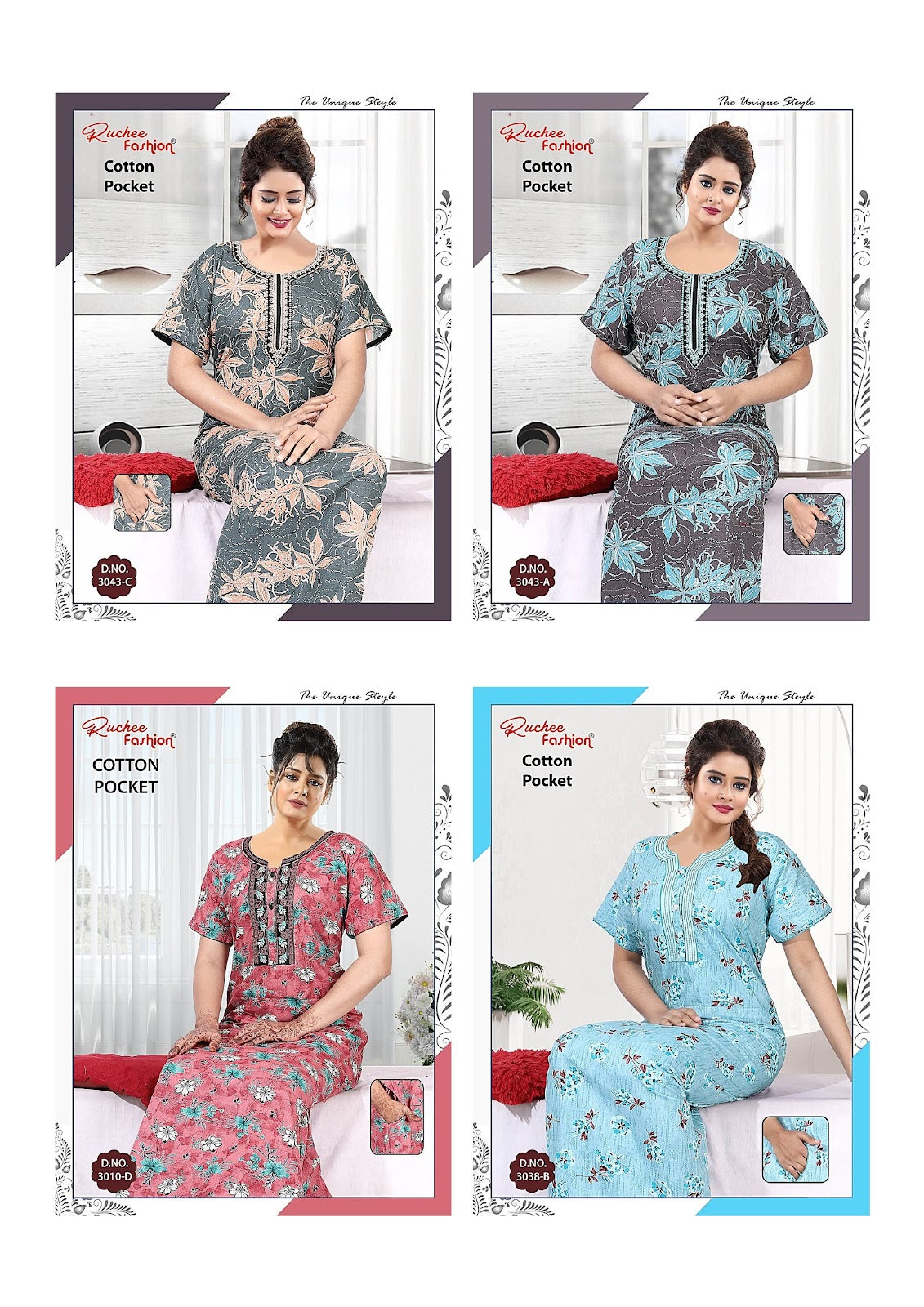 Cotton 3006-3047 Ruchee Fashion Night Gowns Wholesale Price