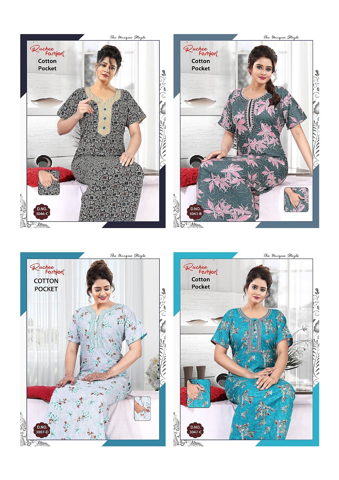 Cotton 3006-3047 Ruchee Fashion Night Gowns Wholesale Price