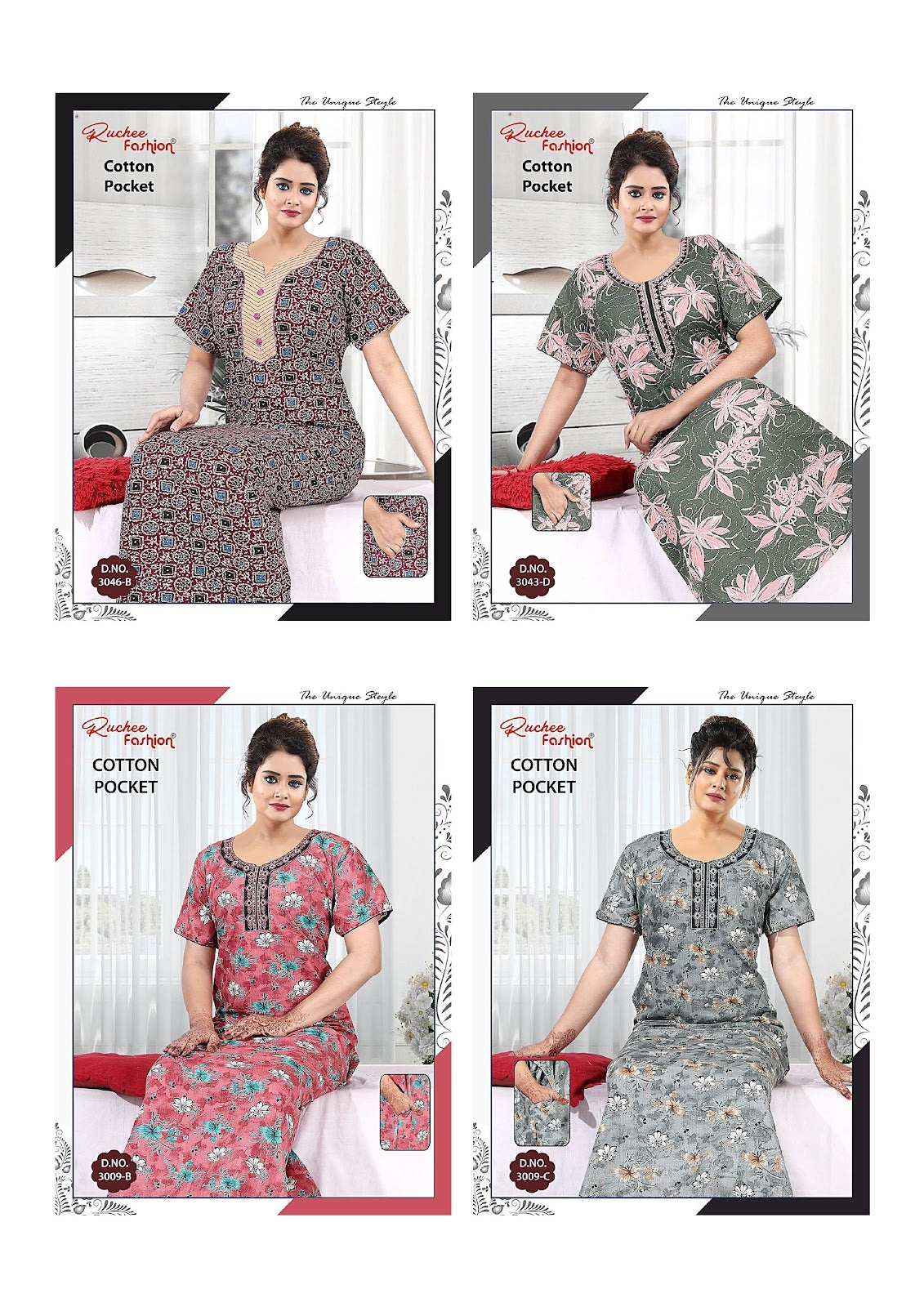 Cotton 3006-3047 Ruchee Fashion Night Gowns Wholesale Price