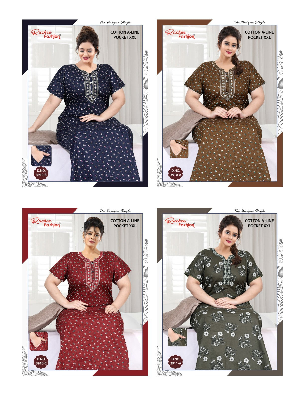 Cotton A-Line 1112 Ruchee Fashion Night Gowns Manufacturer India