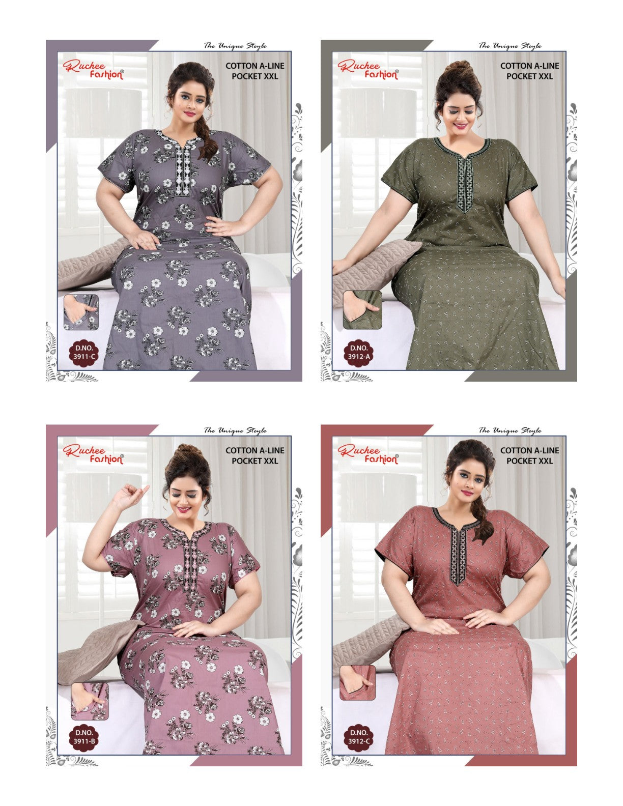 Cotton A-Line 1112 Ruchee Fashion Night Gowns Manufacturer India