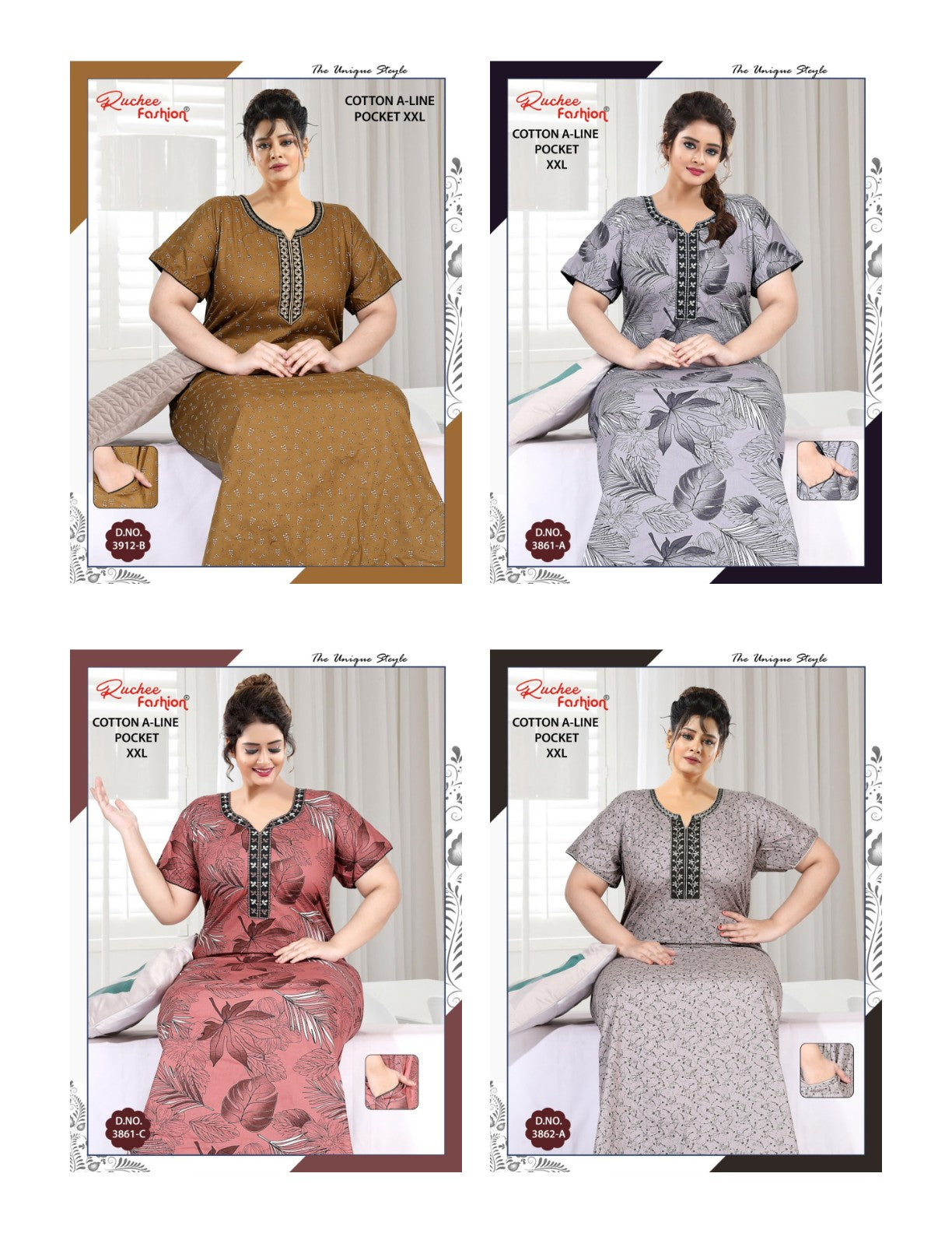 Cotton A-Line 1112 Ruchee Fashion Night Gowns Manufacturer India