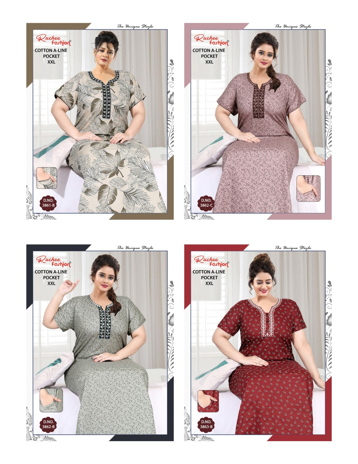 Cotton A-Line 1112 Ruchee Fashion Night Gowns Manufacturer India