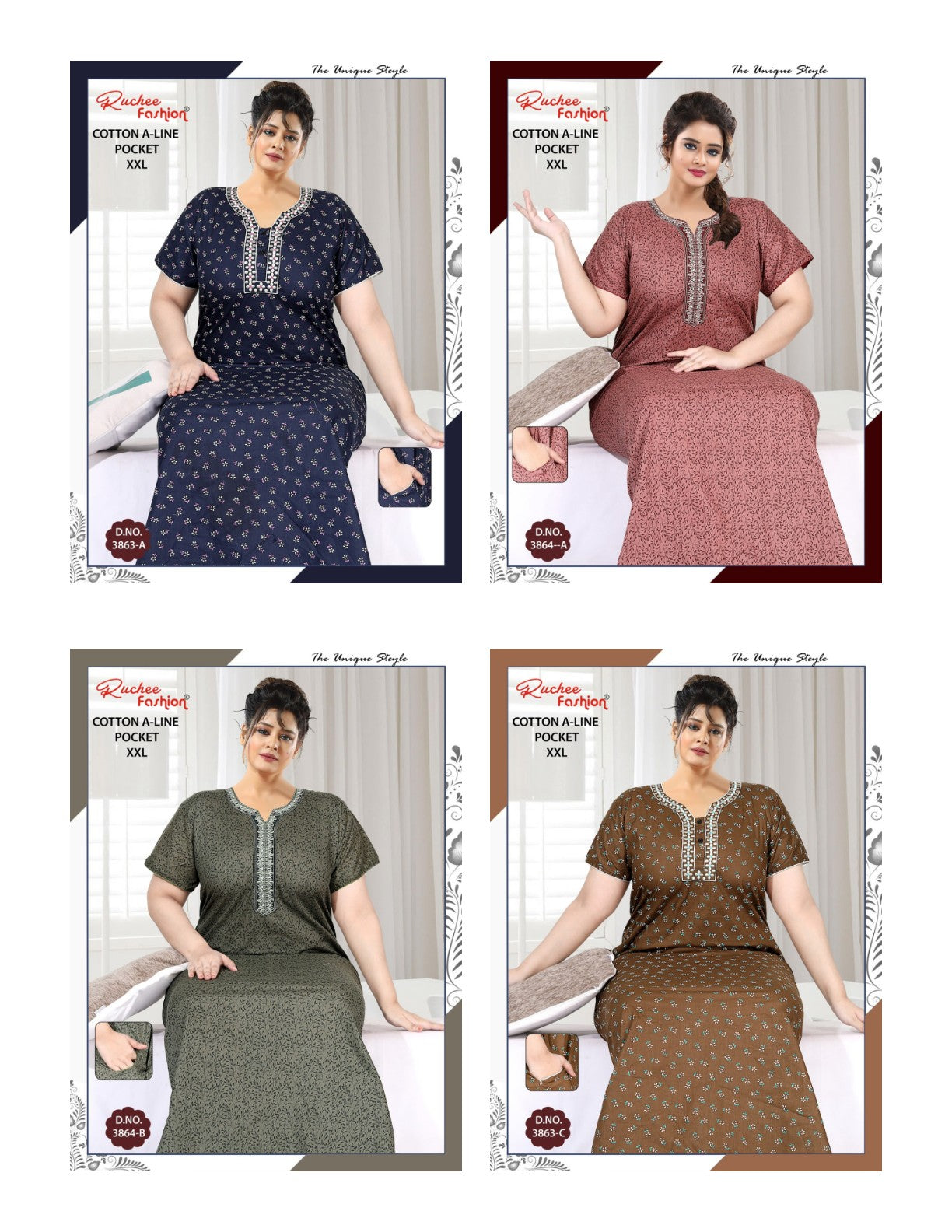 Cotton A-Line 1112 Ruchee Fashion Night Gowns Manufacturer India