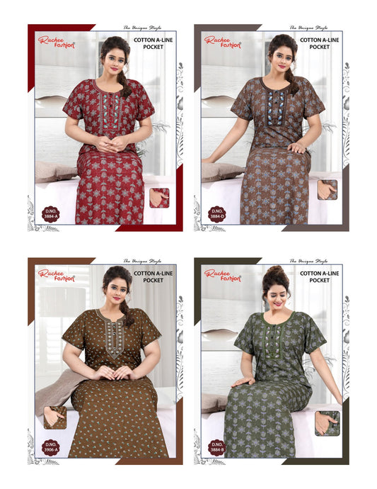 Cotton A-Line Ruchee Fashion Night Gowns Exporter