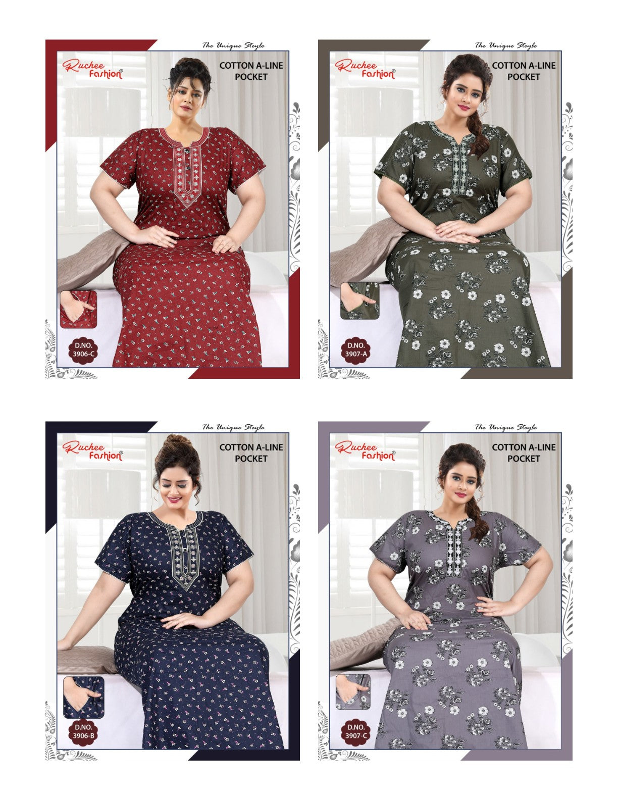 Cotton A-Line Ruchee Fashion Night Gowns Exporter