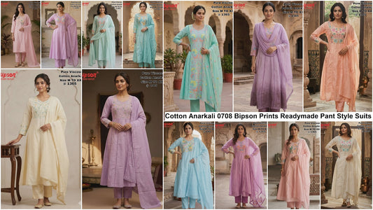 Cotton Anarkali 0708 Bipson Prints Readymade Pant Style Suits Wholesale Rate