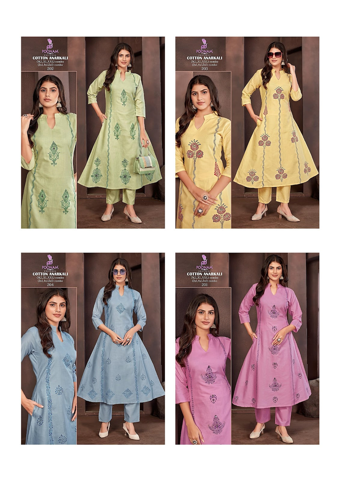 Cotton Anarkali Poonam Designer Kurti Pant Set Manufacturer