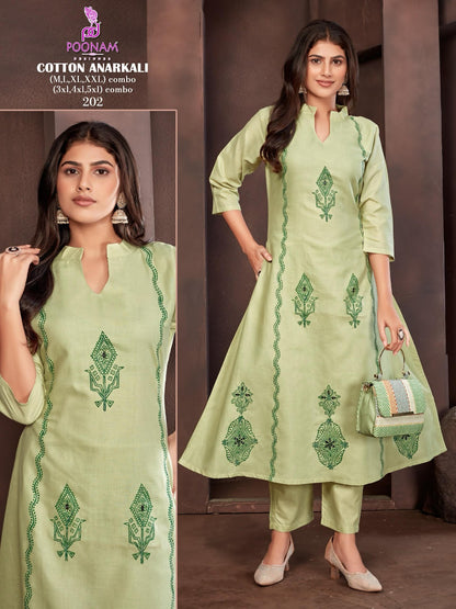 Cotton Anarkali Poonam Designer Kurti Pant Set Manufacturer