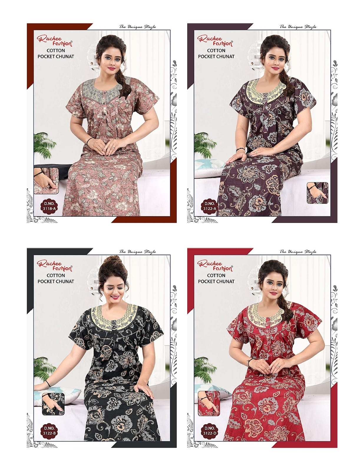 Cotton Chunat 1205 Ruchee Fashion Night Gowns Exporter India