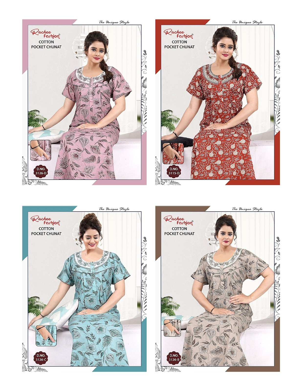 Cotton Chunat 1205 Ruchee Fashion Night Gowns Exporter India