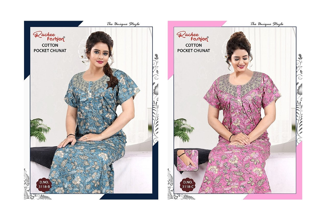 Cotton Chunat 1205 Ruchee Fashion Night Gowns Exporter India