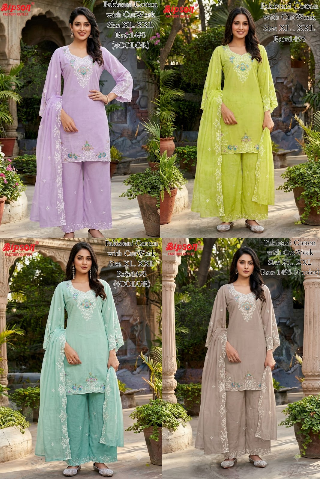 Cotton Cutwork 0807 Bipson Prints Pakistani Readymade Suits Supplier Ahmedabad