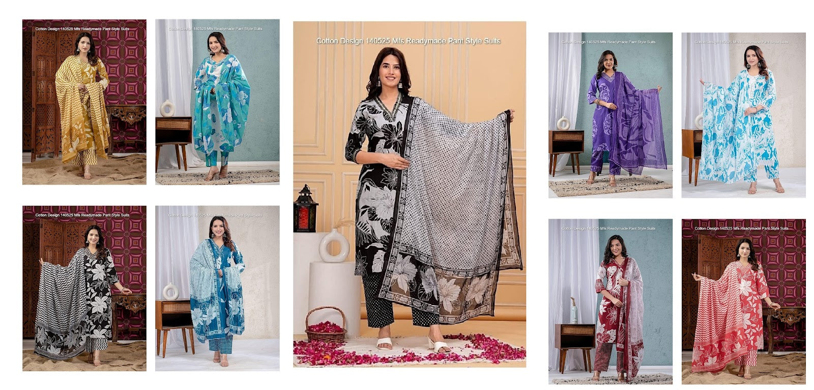 Cotton Design 140525 Mfs Readymade Pant Style Suits Wholesaler Ahmedabad