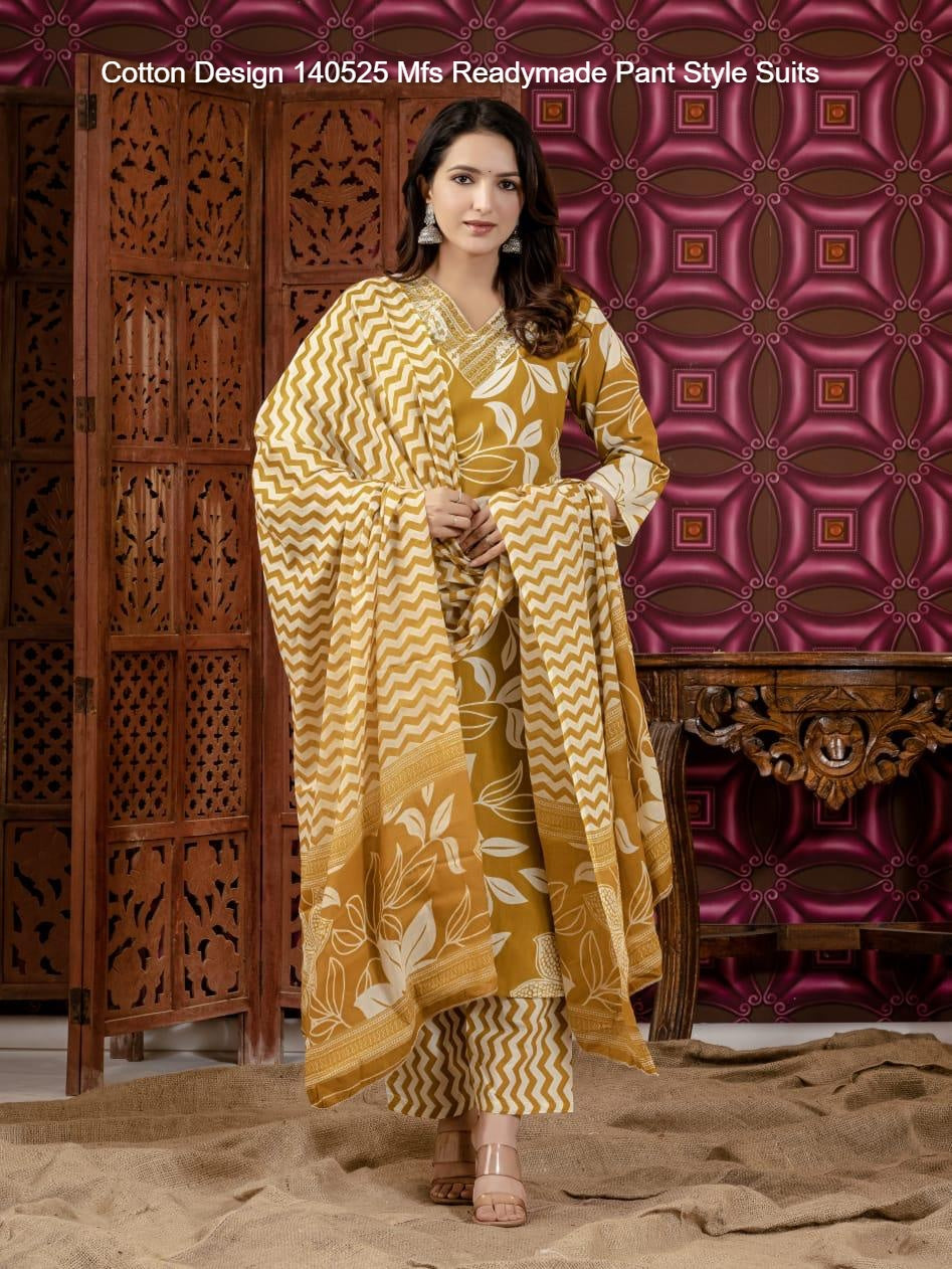 Cotton Design 140525 Mfs Readymade Pant Style Suits Wholesaler Ahmedabad