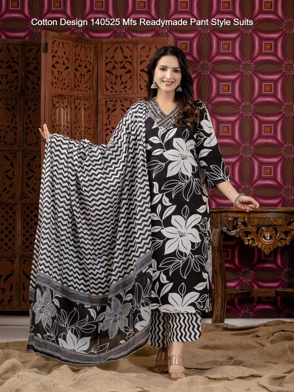 Cotton Design 140525 Mfs Readymade Pant Style Suits Wholesaler Ahmedabad