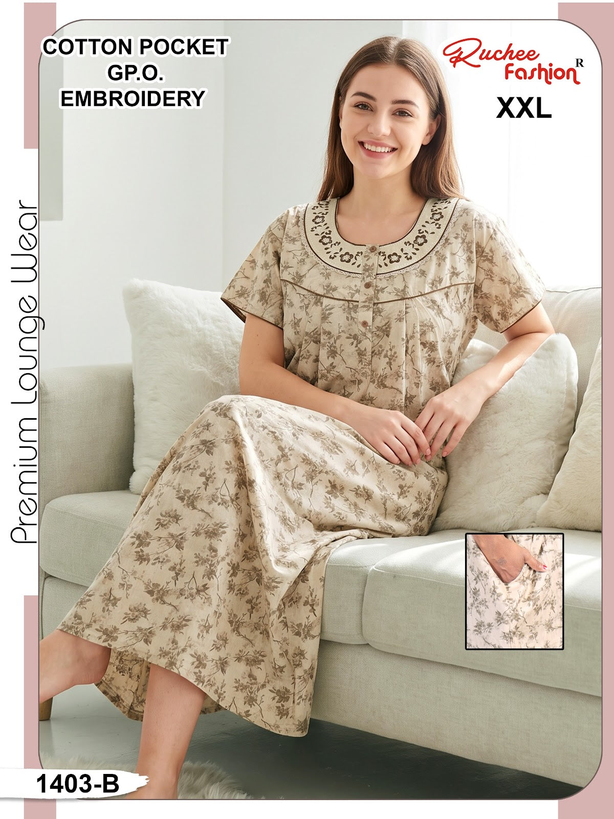 Cotton Gpo 1401-1406 Ruchee Fashion Night Gowns Wholesaler Ahmedabad