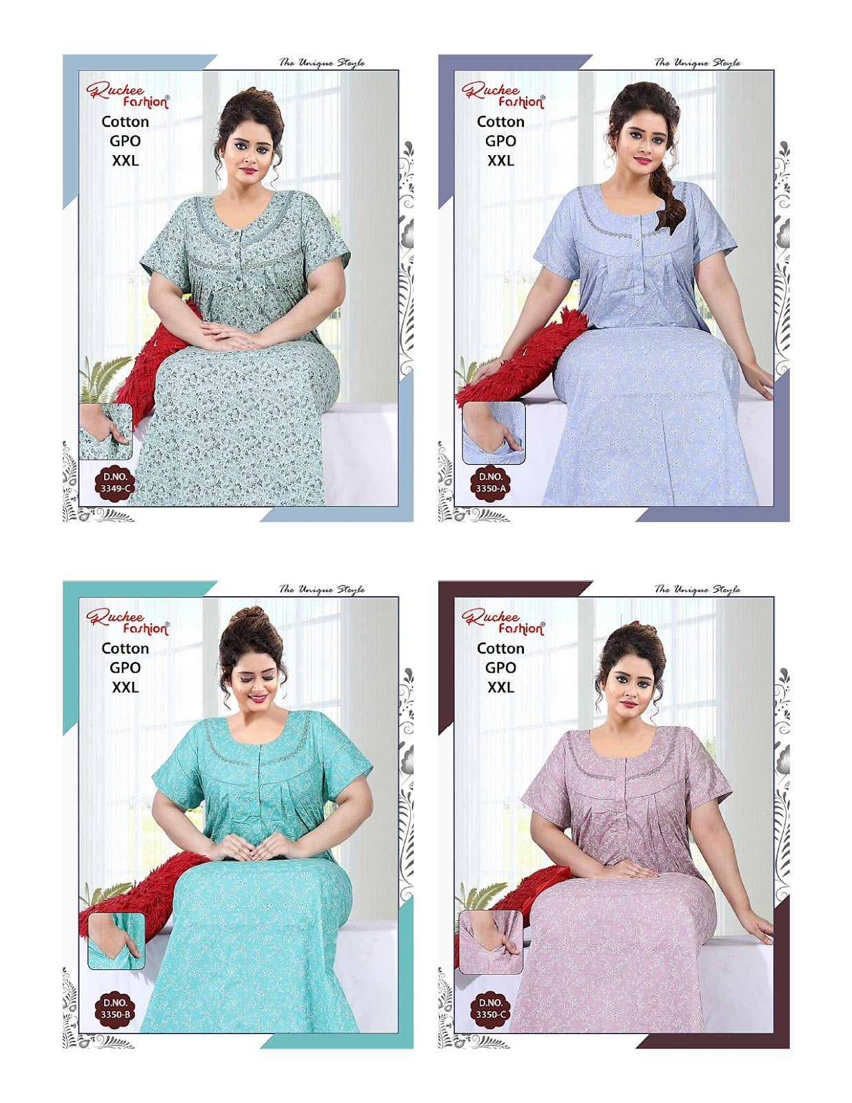 Cotton Gpo 200625 Ruchee Fashion Night Gowns Exporter Gujarat