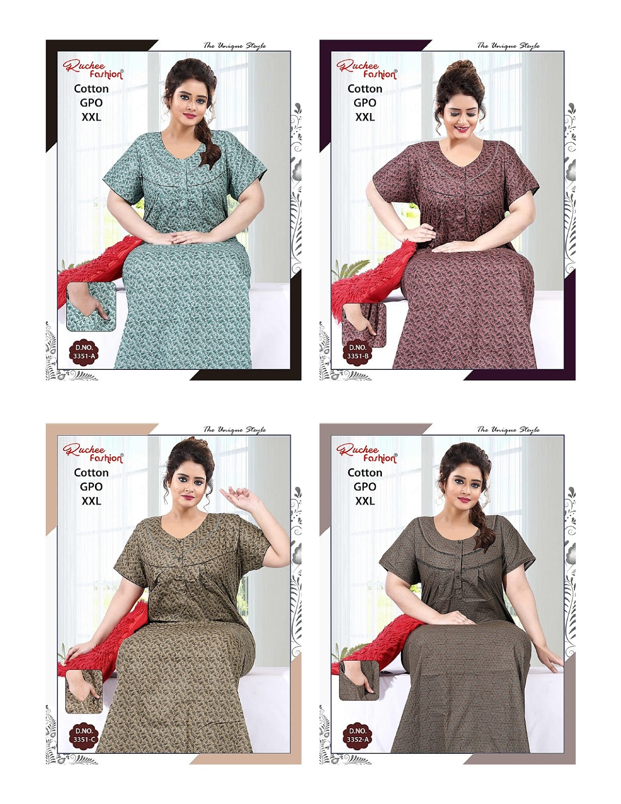 Cotton Gpo 200625 Ruchee Fashion Night Gowns Exporter Gujarat