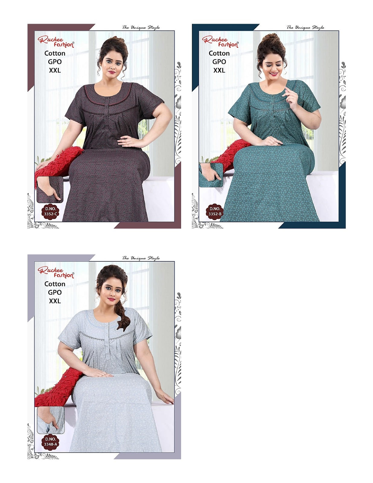 Cotton Gpo 200625 Ruchee Fashion Night Gowns Exporter Gujarat