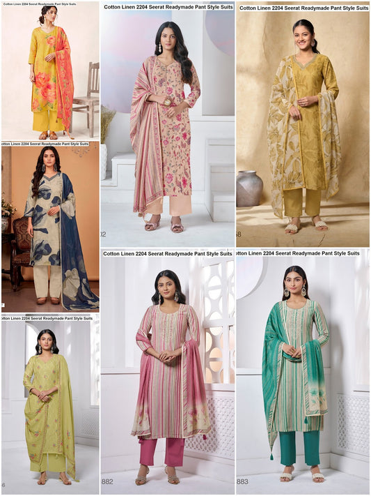 Cotton Linen 2204 Seerat Readymade Pant Style Suits Wholesaler Gujarat